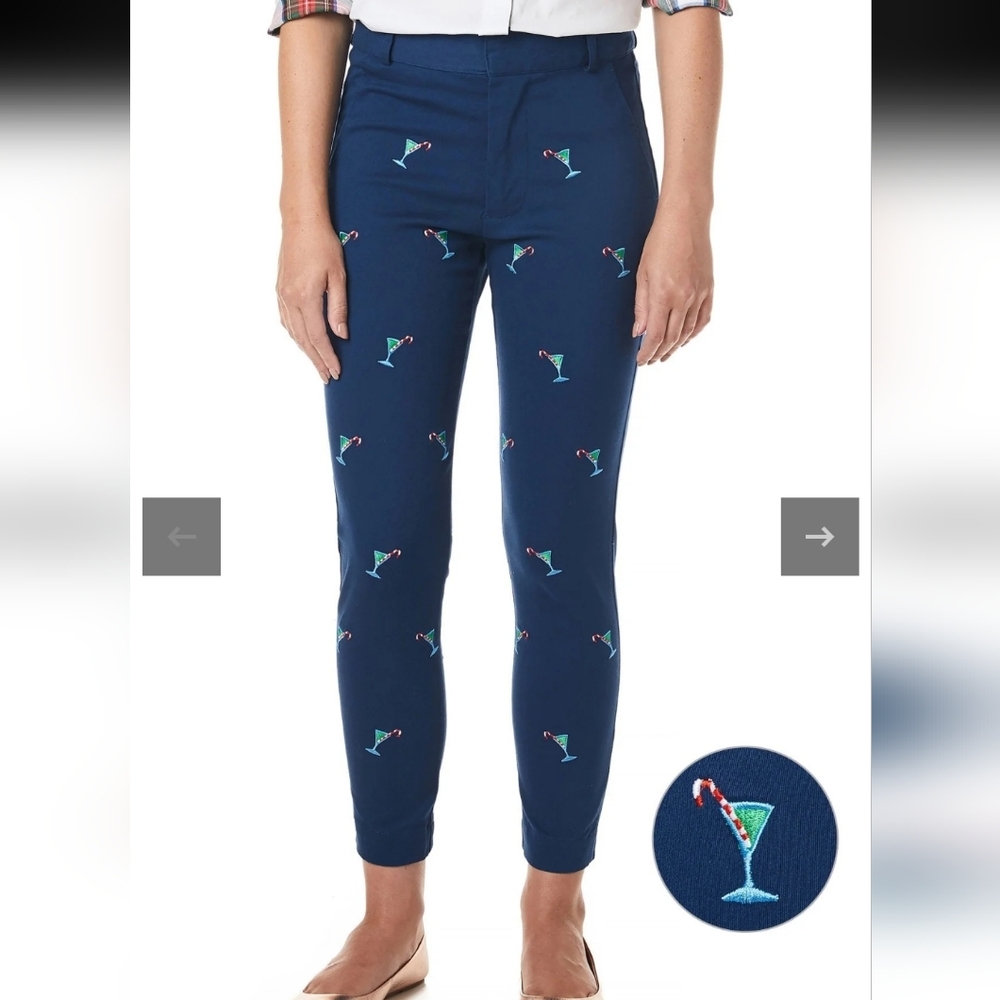 NWT Castaway Nantucket Ankle Capri Stretch Twill Navy with Martini Candy Cane 8